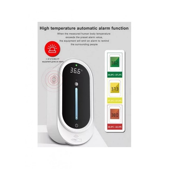 Szenzoros folyékony szappan és gél adagoló lázmérővel fali 1000ml, utántölthető