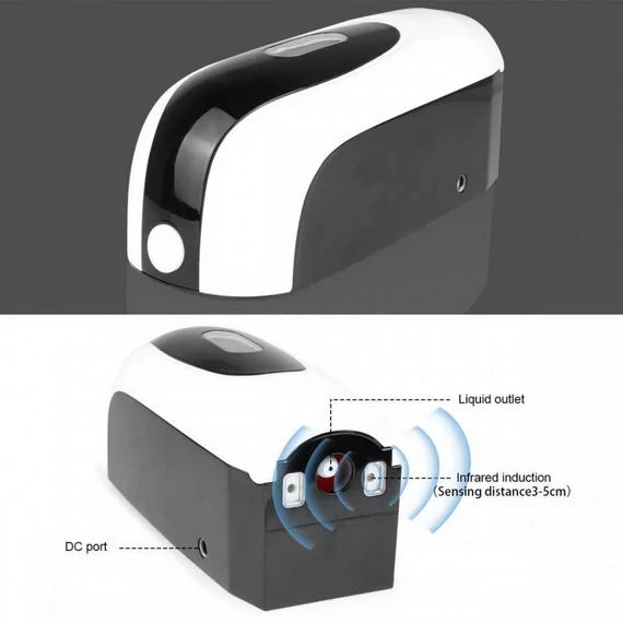 Szenzoros kézfertőtlenítő és folyékony szappan adagoló fali fehér-fekete 1000ml, adapterrel, utántölthető