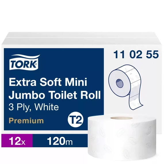 Tork Premium Mini Jumbo, extra puha toalettpapír 19cm átm. - 3 rétegű, hófehér, 120m (Karton - 12 tek)