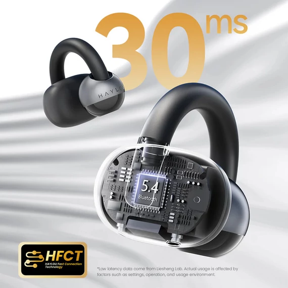 Haylou Xiaomi Airfree vezeték nélküli fülhallgató, fülre akasztós, fekete