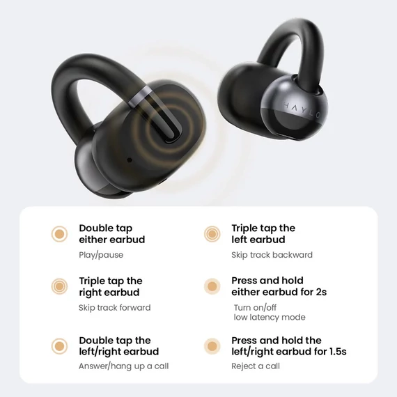 Haylou Xiaomi Airfree vezeték nélküli fülhallgató, fülre akasztós, fekete