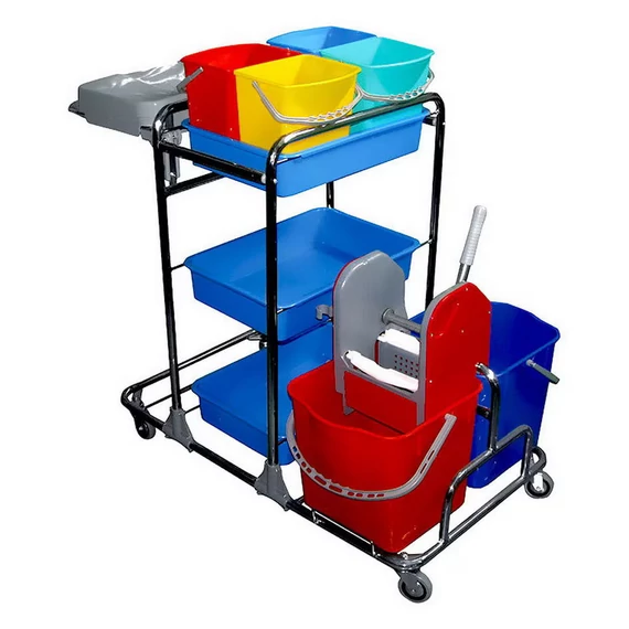 Kombi takarítókocsi krómvázas 2x25literes + 4x5literes vödör