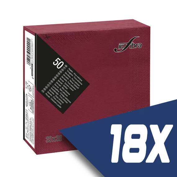 Infibra szalvéta 33x33cm bordó 2 rétegű 50 lap/csomag (18 csomag)