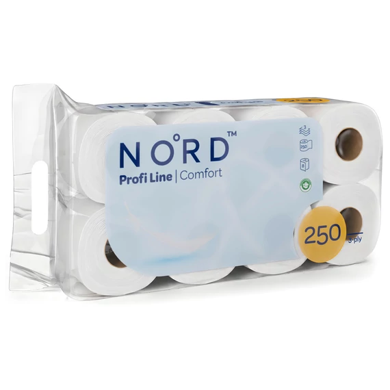 NORD Profi Line Comfort kistekercses toalettpapír 3 rétegű fehér 250 lapos 8 tekercses