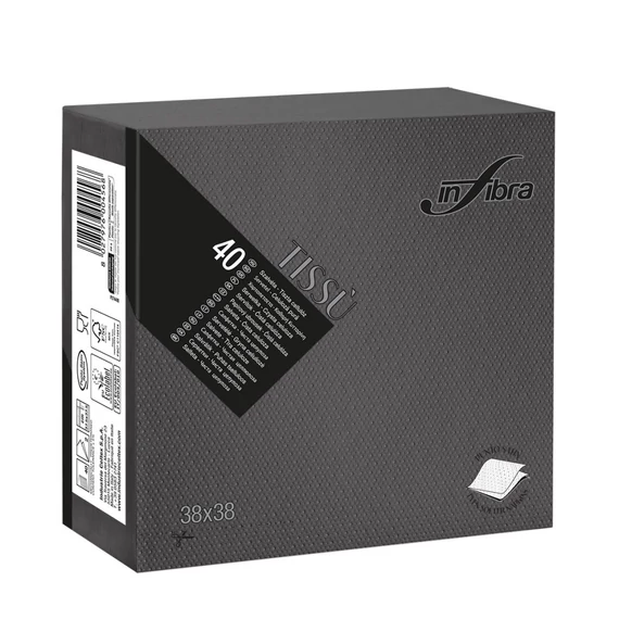 Infibra Szalvéta 38x38cm Fekete 2 réteg 40 lap/csomag 